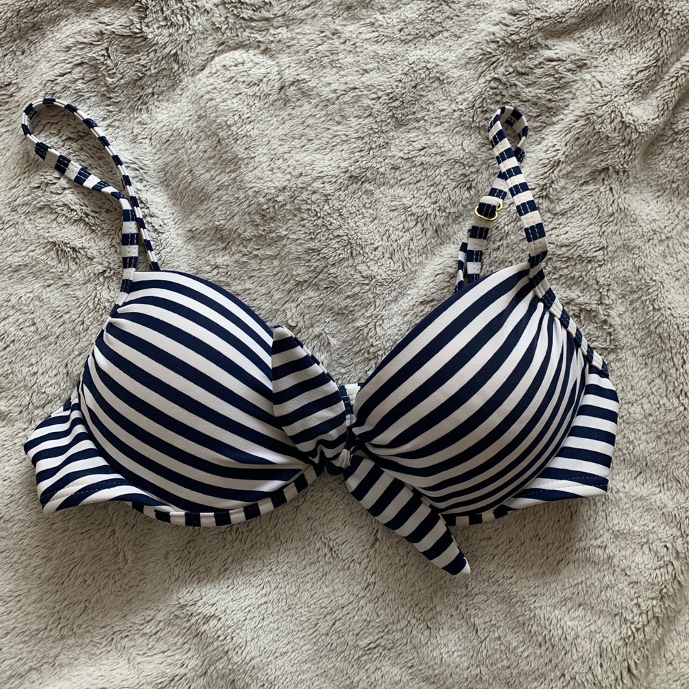 Navy Striped Bikini Top